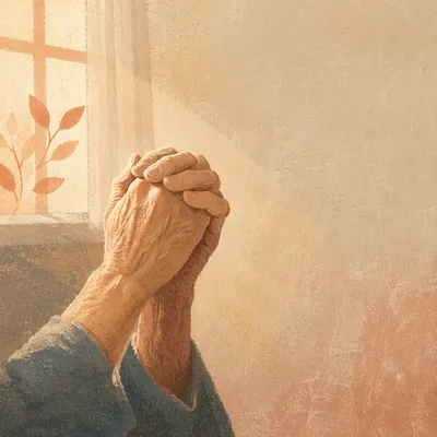 Praying Elder Hands in Warm Soft Light