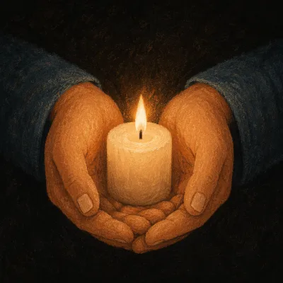 Praying Hands Holding Candle in Soft Light