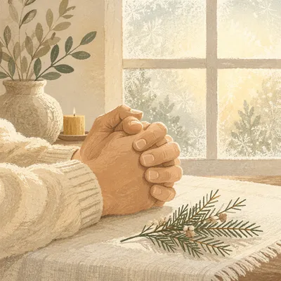 Praying Hands with Evergreen Morning Light