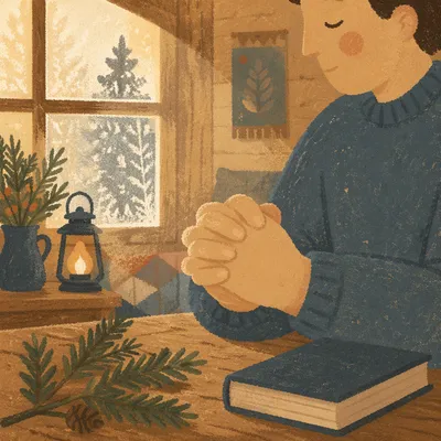 Praying Hands with Evergreen Morning Light