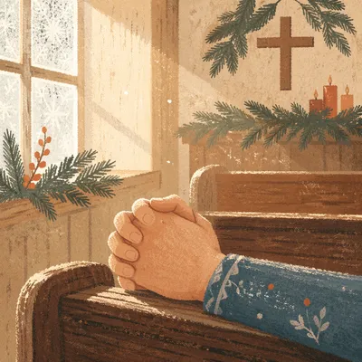 Praying Hands in Rustic Evergreen Chapel