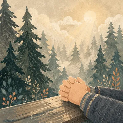 Praying Hands in Evergreen Morning Light