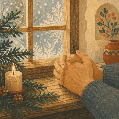 Praying Hands in Soft Evergreen Morning Light