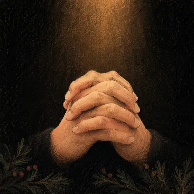 Praying Hands in Soft Evergreen Light