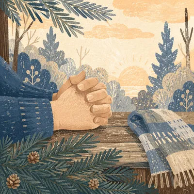 Praying Hands in Evergreen Morning Light