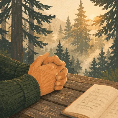 Praying Hands in Evergreen Morning Light