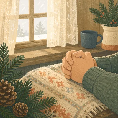 Praying Hands by Evergreen Window Light