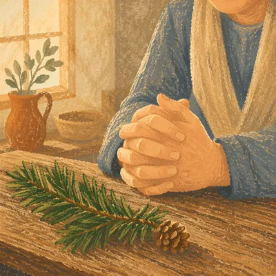 Praying Hands With Evergreen Sprig