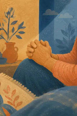 Praying Hands in Soft Amber and Blue Light