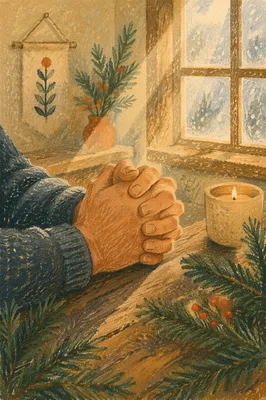 Praying Hands with Evergreen Morning Light