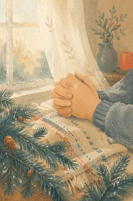 Praying Hands with Evergreen Morning Light