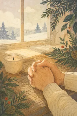Praying Hands with Evergreen Morning Light