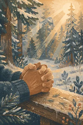 Praying Hands in Evergreen Morning Light