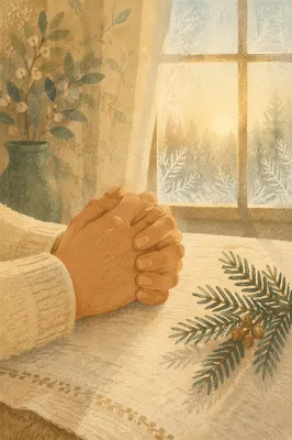 Praying Hands with Evergreen Morning Light