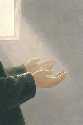 Gentle Praying Hands in Soft Evergreen Light