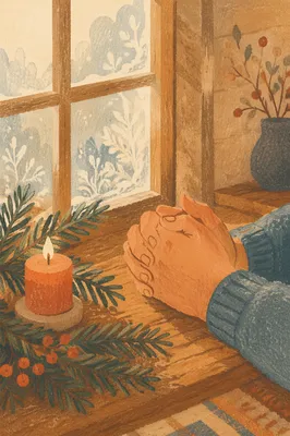 Praying Hands by Evergreen Window Light