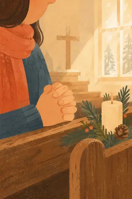 Praying Hands with Evergreen Candlelight