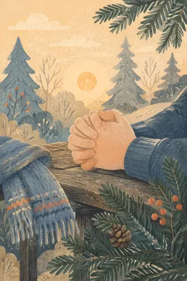 Praying Hands in Soft Evergreen Light
