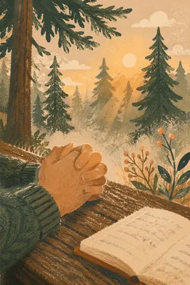 Praying Hands in Evergreen Morning Light