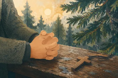 Praying Hands in Evergreen Morning Light