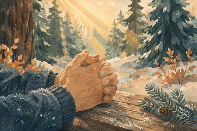 Praying Hands in Evergreen Morning Light