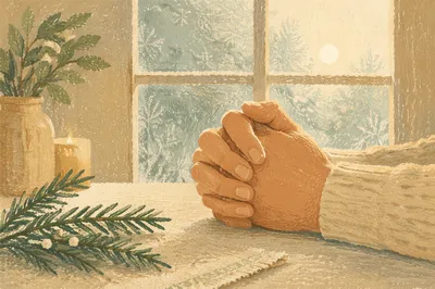 Praying Hands with Evergreen Morning Light