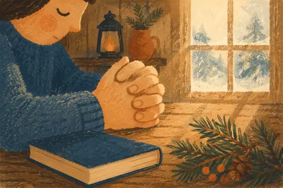 Praying Hands in Soft Evergreen Morning Light