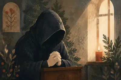Hooded Prayer Hands in Evergreen Chapel Light
