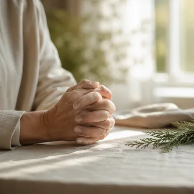 Praying Hands in Soft Morning Light