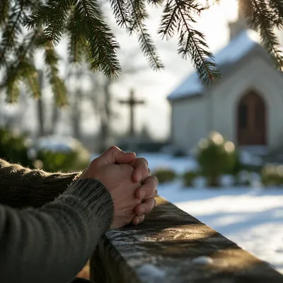 Praying Hands in Evergreen Morning Light