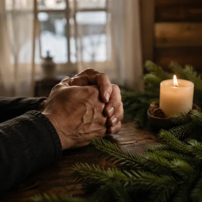 Praying Hands by Evergreen Candlelight