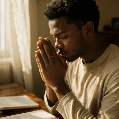 Peaceful Prayer Hands by Sunlit Window