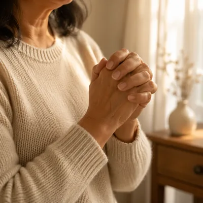 Hands Praying by Sunlit Window