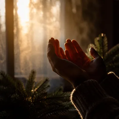 Praying Hands in Golden Morning Light