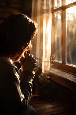 Quiet Prayer by Sunlit Wooden Window