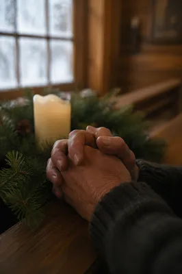 Praying Hands in Rustic Chapel Light
