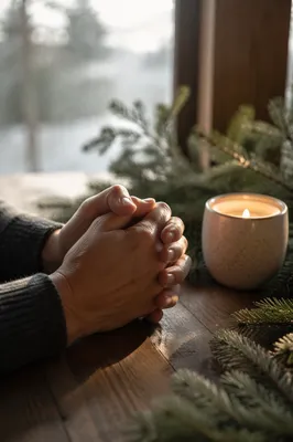 Praying Hands in Soft Evergreen Morning Light