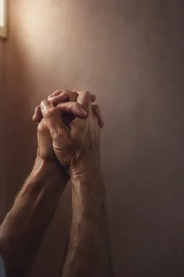 Older Hands Praying in Warm Soft Light