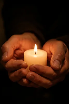 Praying Hands Holding a Glowing Candle