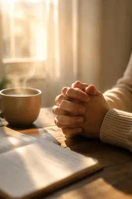 Praying Hands in Warm Morning Light