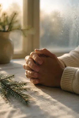 Praying Hands with Evergreen Morning Light