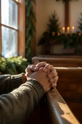 Praying Hands in Rustic Evergreen Chapel