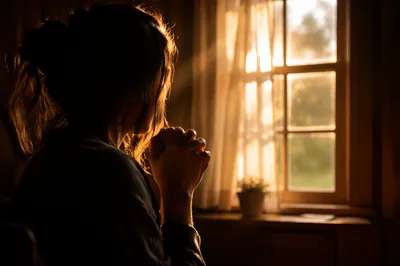 Quiet Prayer Hands in Warm Window Light