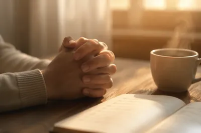 Praying Hands in Warm Morning Light