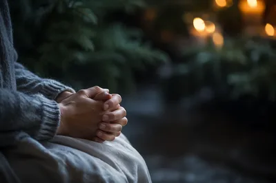 Praying Hands in Evergreen Soft Light