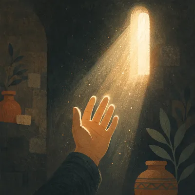 Hand Reaching Toward Hopeful Sunlight