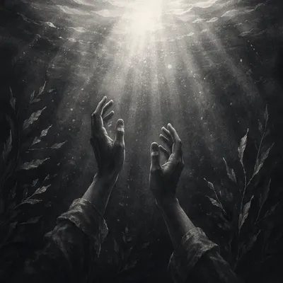 Hands Reaching Toward Hopeful Light