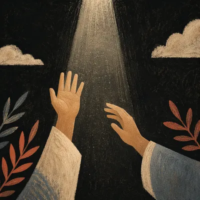 Hands Reaching Toward Divine Light