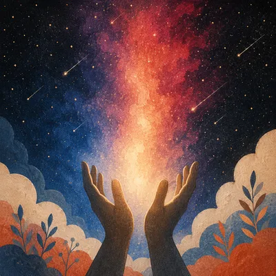 Hands Reaching Toward Celestial Light