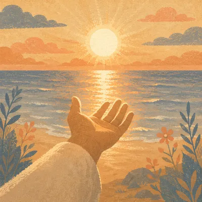 Hand Reaching Toward Sunset Light